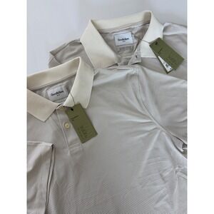Lot of 2 Goodfellow & Co Mens XL Polo Shirts Beige White Striped Performance NWT